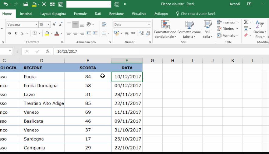 Come ordinare in Excel le date