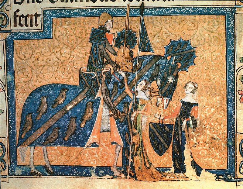 un cavaliere inglese si congeda dalla sua dama salterio di luttrell xiv secolo british library