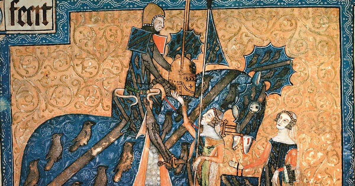 un cavaliere inglese si congeda dalla sua dama salterio di luttrell xiv secolo british library